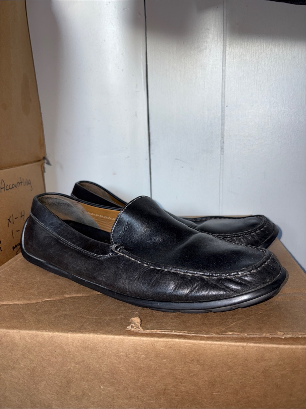 Geox Men's Black Leather Slip-On Loafers size 46